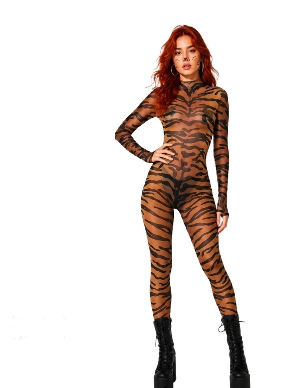 NWT Dolls Kill Tiger Print Jumpsuit Cat Suit See-Through Halloween Costume Sz S
